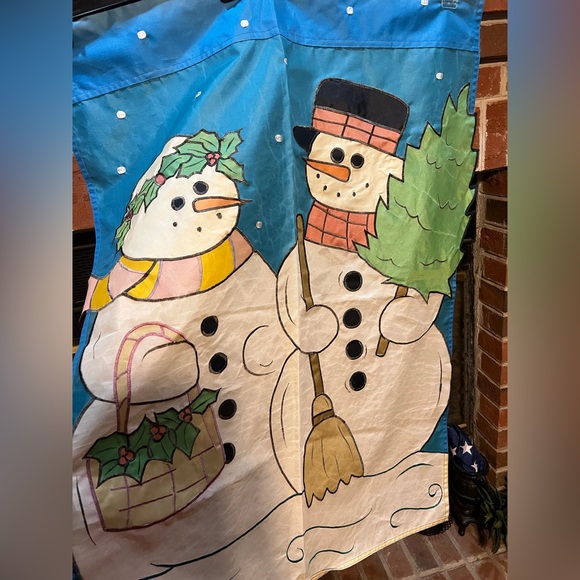 Vintage 90s Snowman Couple Flag - Picture 3 of 6